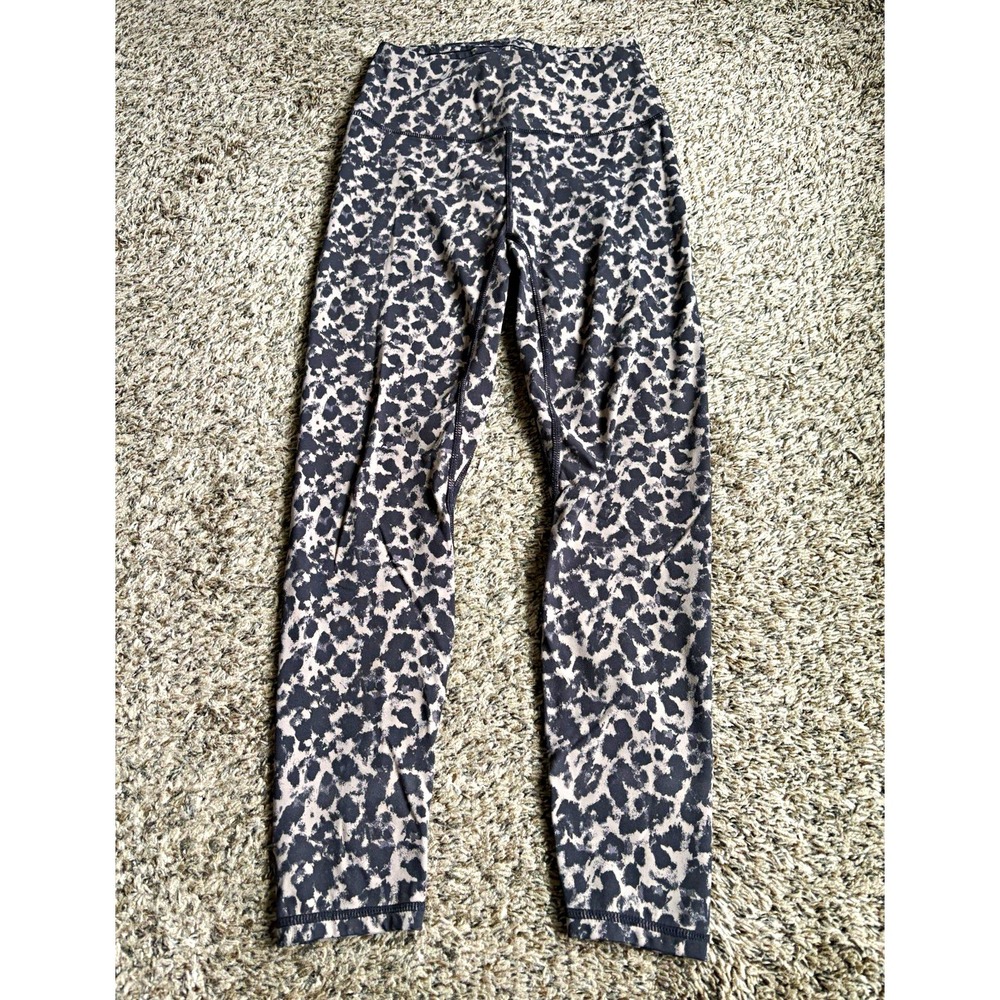 Varley Women's Gray/Black Leopard Print High-Rise Ankle Leggings S Nylon Lycra